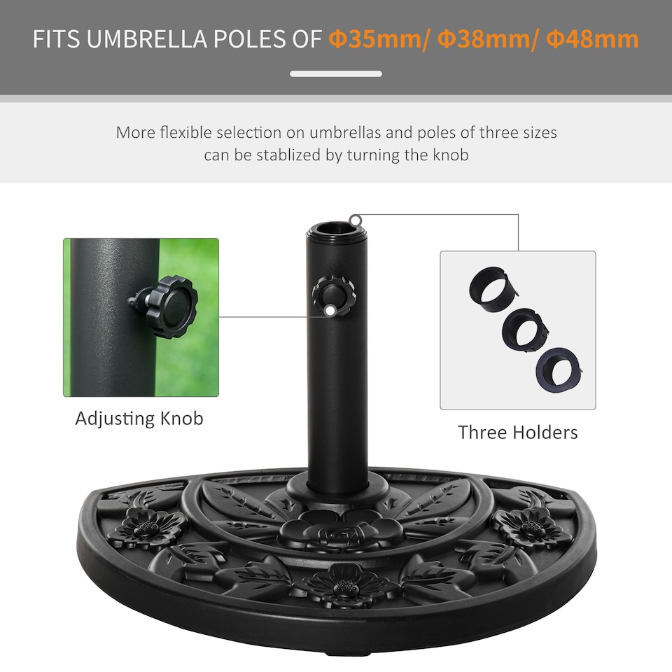 image 1 of Outsunny 9kg Cement Concrete Half Round Parasol Base Umbrella Stand Garden Outdoor Accessories  Adjustable Coupler Suitable Umbrella
