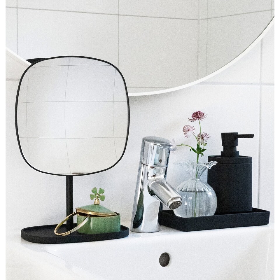 image 1 of BESLAGSBODEN Matt Black Freestanding Bathroom Mirror with Storage Tray