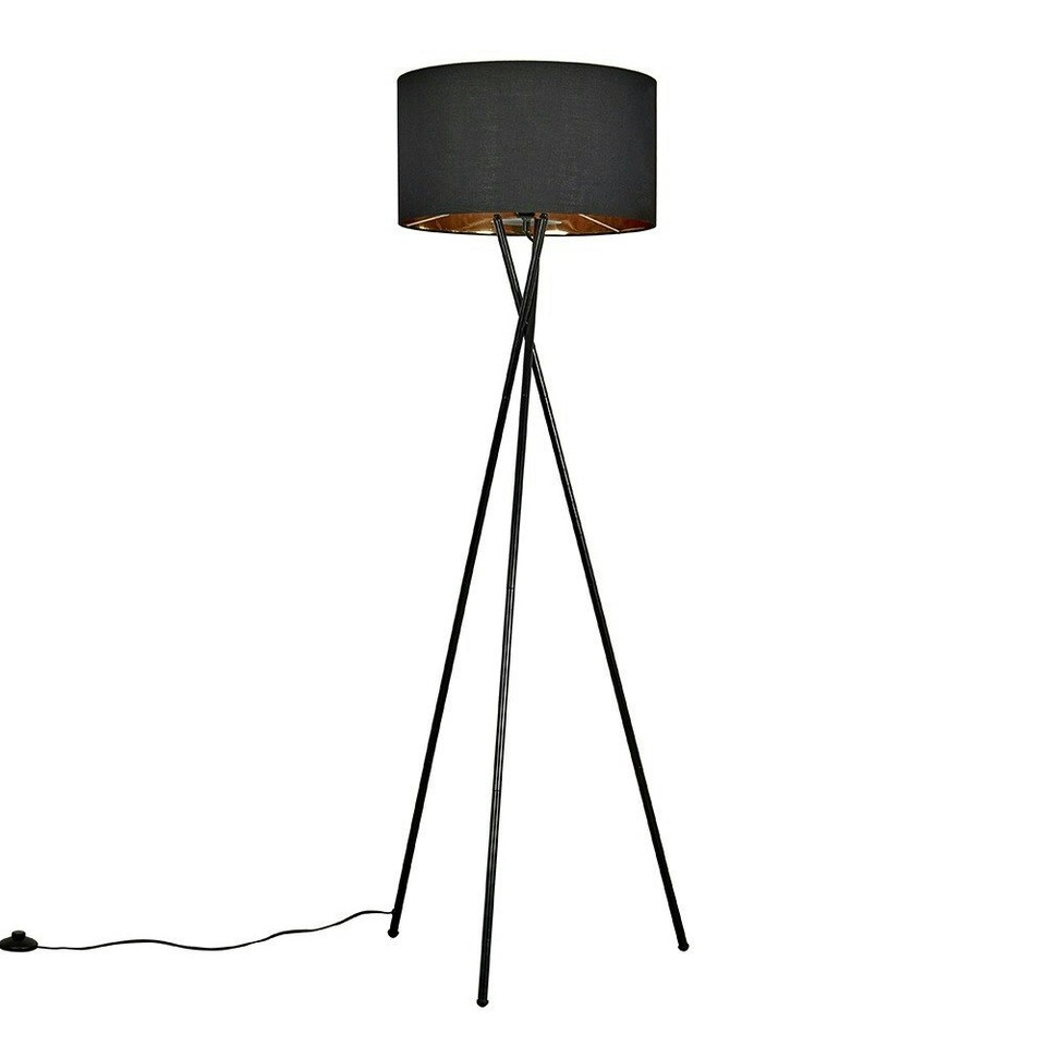 image 1 of ValueLights Camden Black Tripod Floor Lamp Black & Gold Shade & Bulb | Black