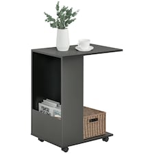 HOMCOM Mobile Sofa Side Table for Laptop Coffee w/ Storage and Casters, Black