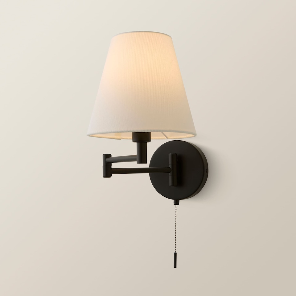 image 1 of ValueLights Sonia Pair Black Swing Arm Wall Lights Taper Shade | Black