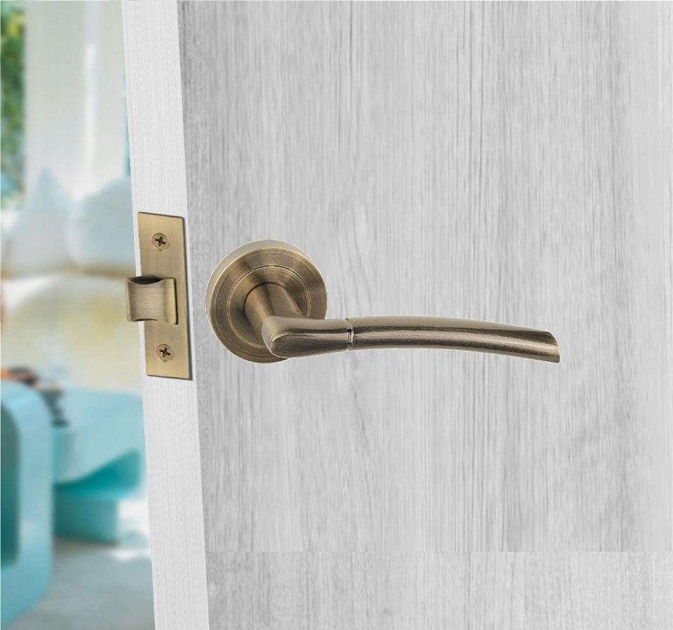 image 1 of Golden Grace Indiana Design Door Handle Set in Antique Brass with Escutcheon and Mortise Lock | Bronze | 1 Set
