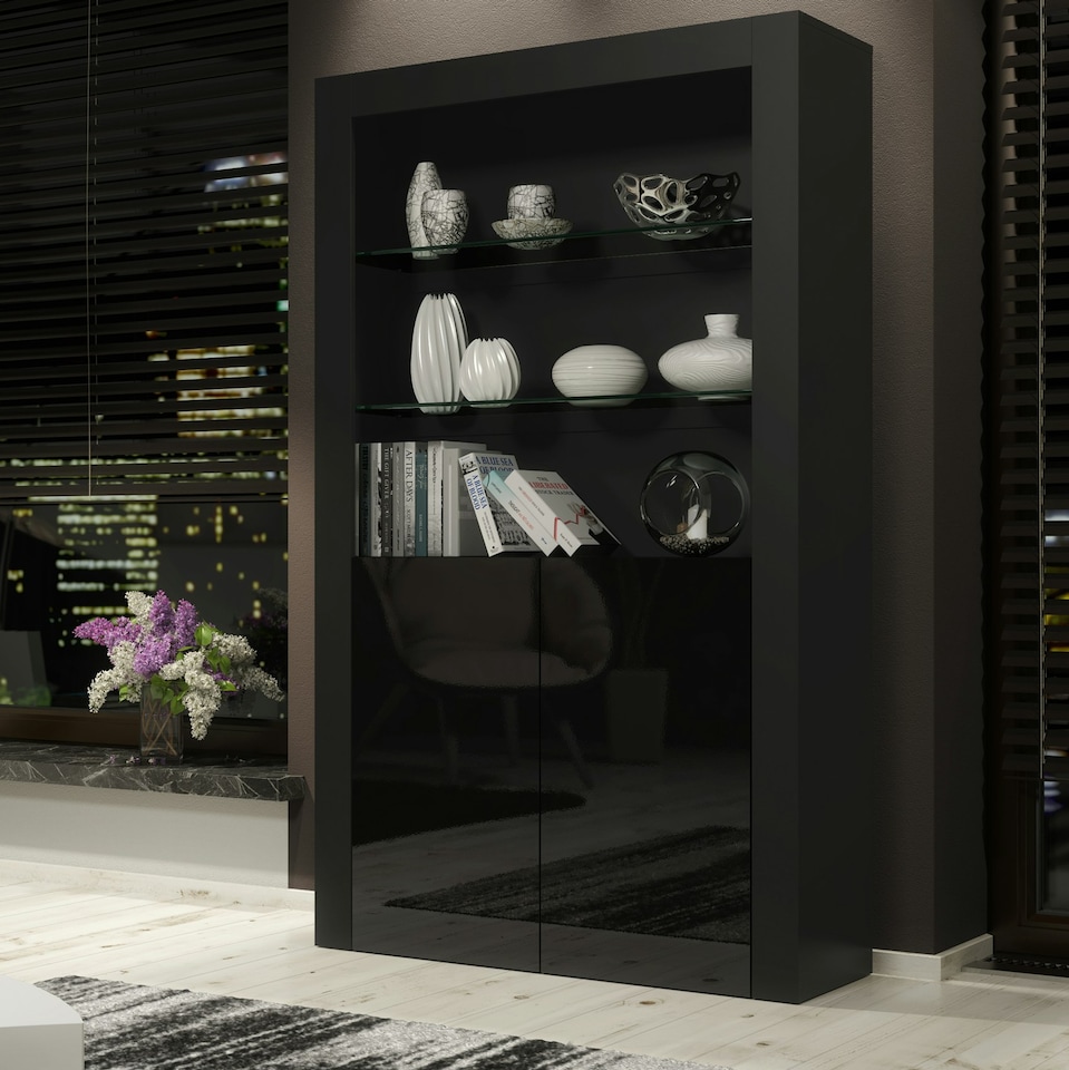 image 1 of Modern Display Cabinet with Glass Shelves | Multi | Oak & Black