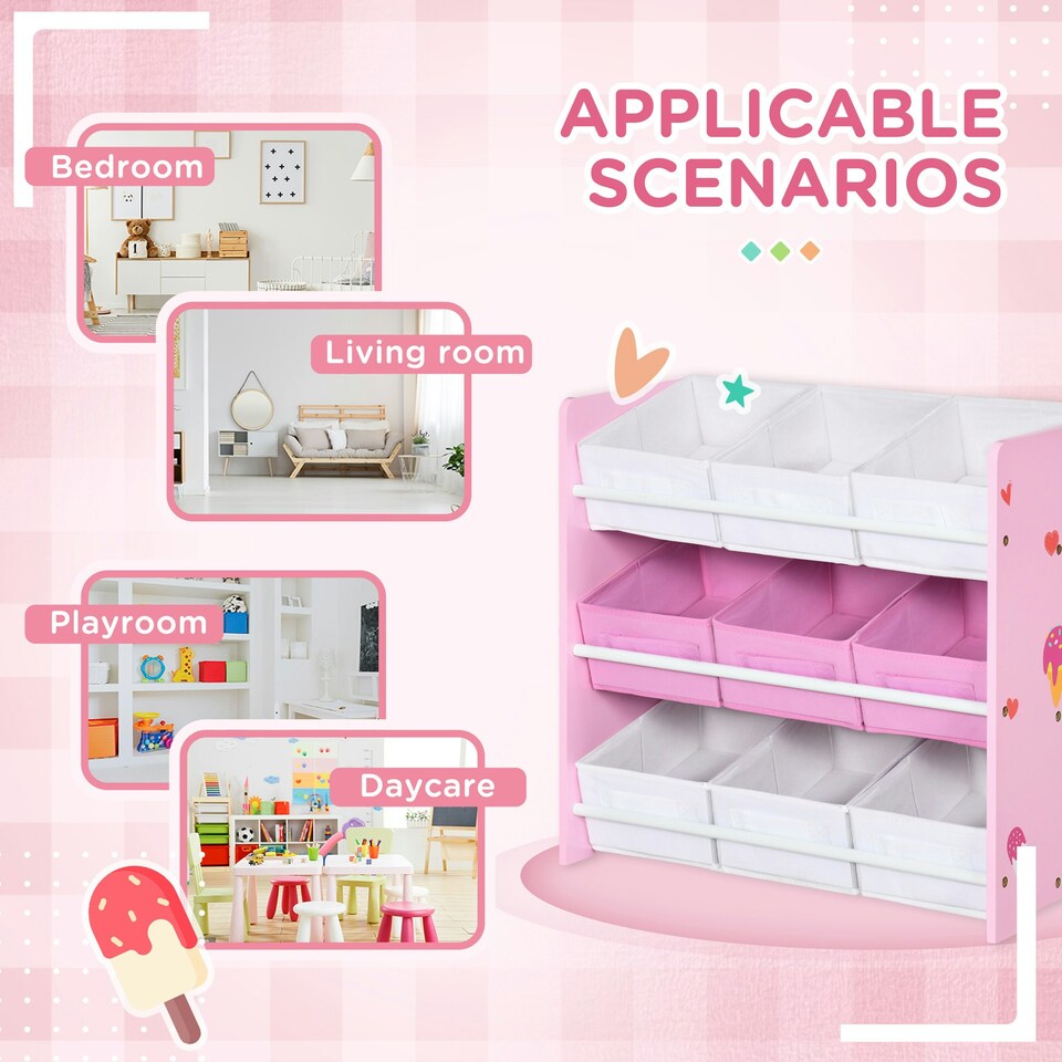 image 1 of ZONEKIZ Storage Unit W/9 Removable Storage Baskets for Nursery Playroom, Pink 