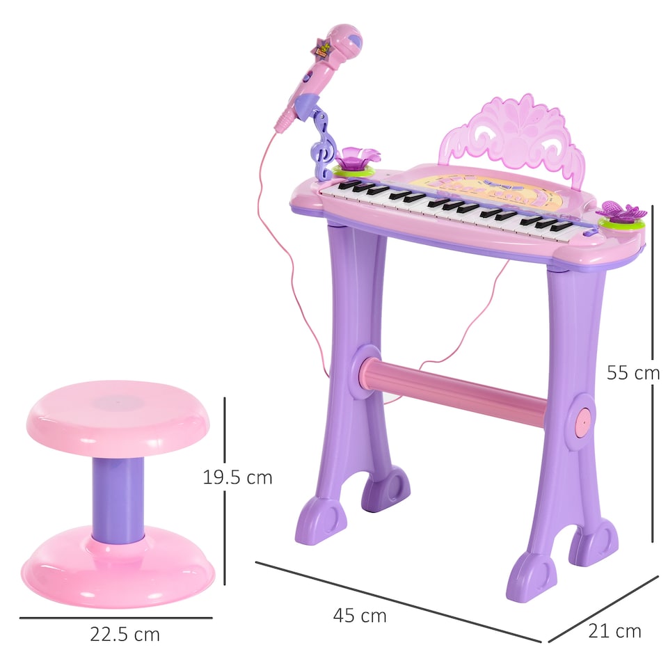 image 1 of HOMCOM Mini Battery Organ Piano Microphone Stool 32 Key Keyboard Kids Toy