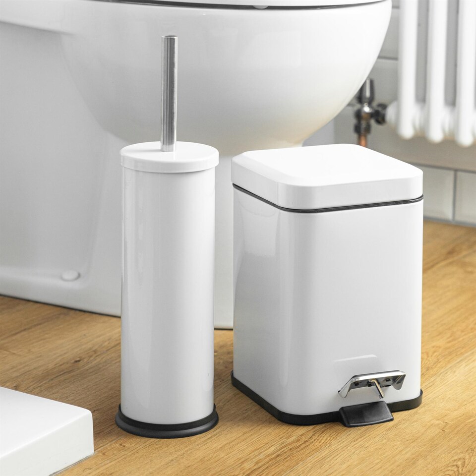 image 1 of Harbour Housewares Mismatched Toilet Brush & Bin Set - White | White | White