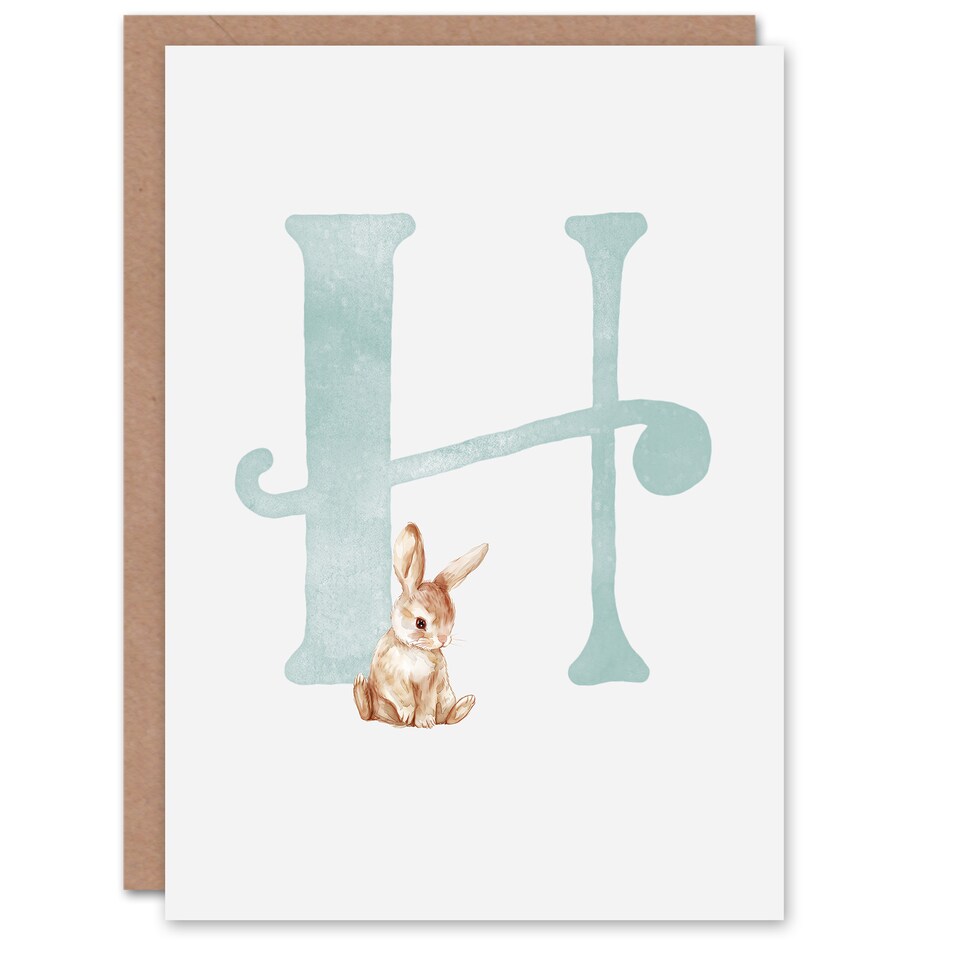 image 1 of Greeting Card Bunny Rabbit Alphabet Letter H New Baby 1st Birthday