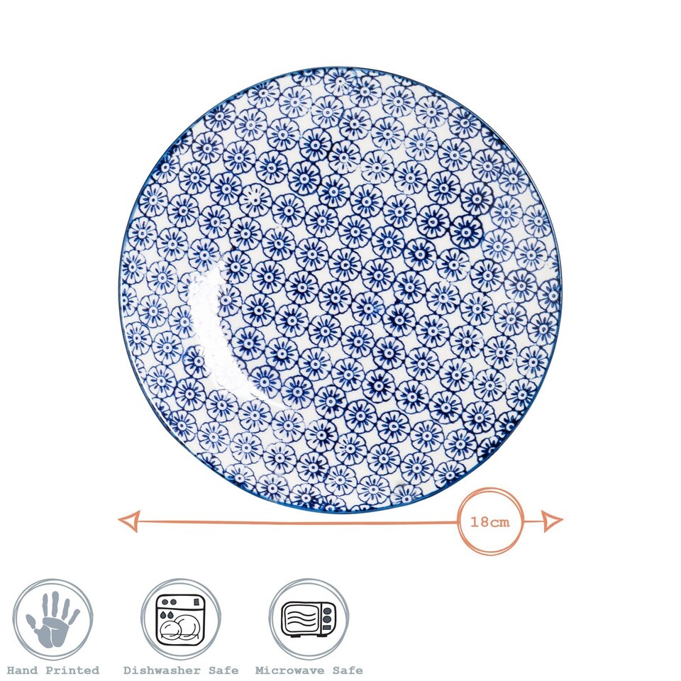 image 1 of Nicola Spring Hand-Printed Side Plates - 18cm - Orange - Pack of 6 | Multi | Blue