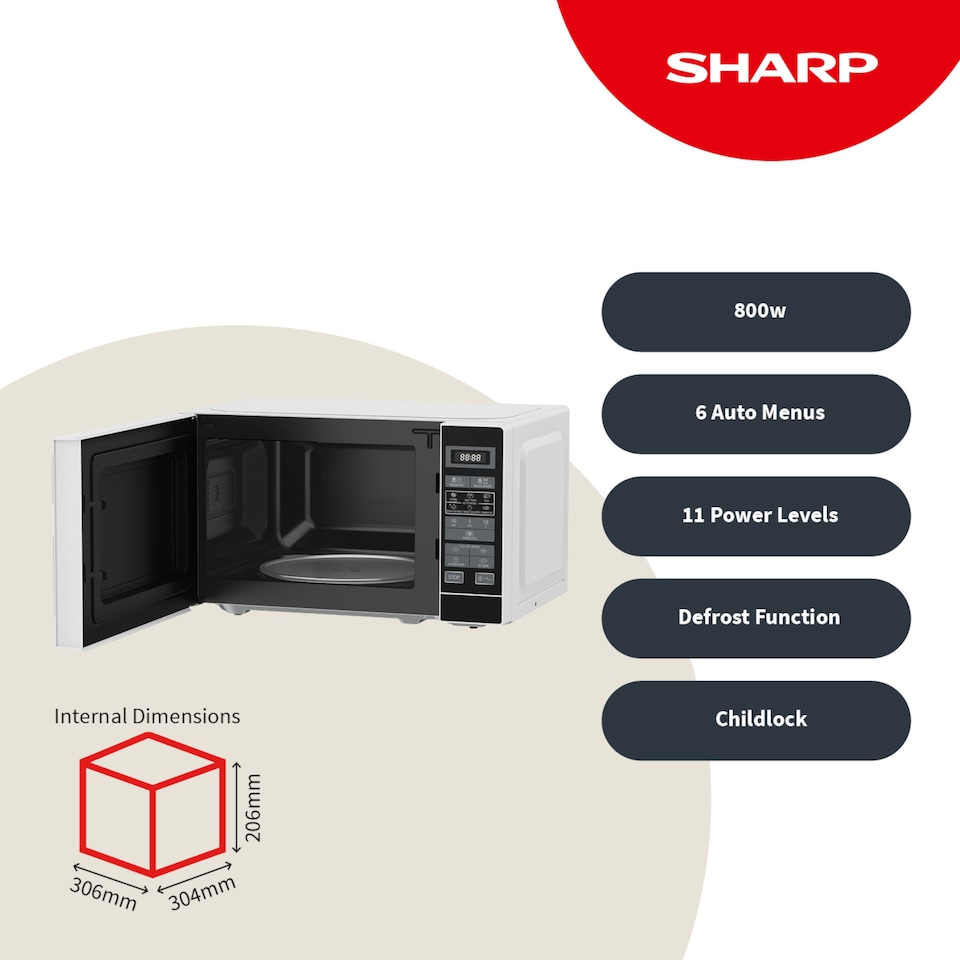 image 1 of Sharp 20L 800W White Digital Microwave with Programmes, ECO & 11 Power Levels