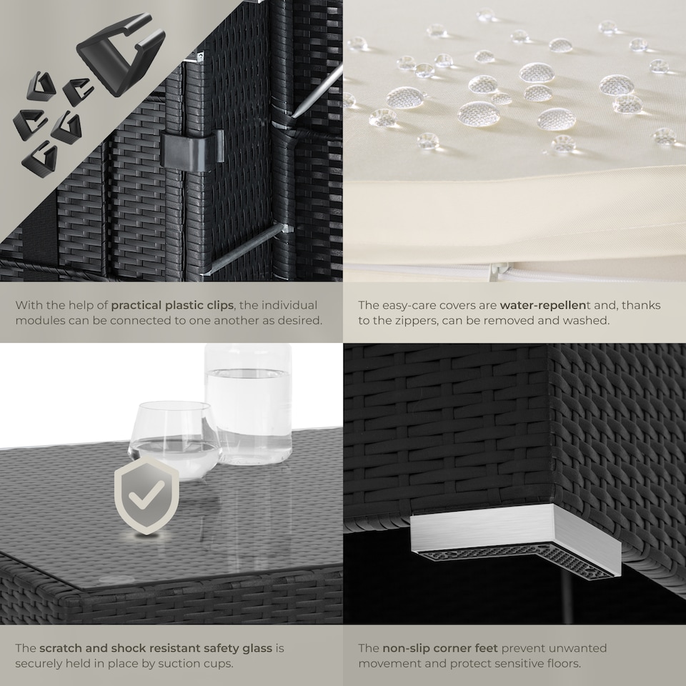 image 1 of Garden Furniture Set Marbella - 7 seater outdoor corner sofa, table, thick cushions | Black | black | 74 x 74 x 36 cm | 1