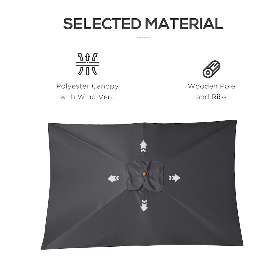 image 1 of Outsunny Wooden Garden Parasol Sun Shade Patio Umbrella Canopy Dark Grey