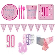 Pink Glitz 90th Birthday 16 Person Deluxe Party Pack