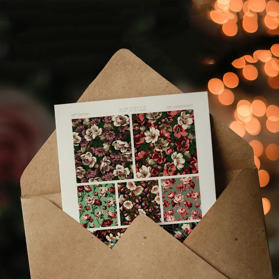 image 1 of Albert Racine Art Card Pink Green Floral Patterns