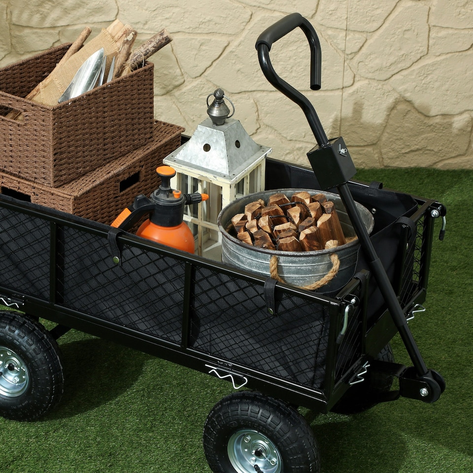 image 1 of Outsunny Garden Cart with Removable Liner, Quick-Release Sides, Black