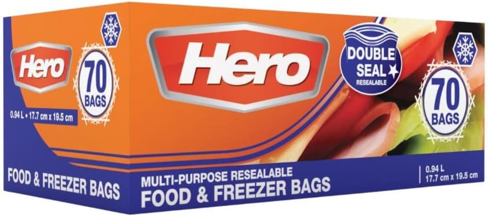 image 1 of Hero 70 Medium 1L Resealable Freezer Bags – Reusable Ziplock Food Storage Bags with Write-On Label – BPA Free Sandwich & Freezer Bags