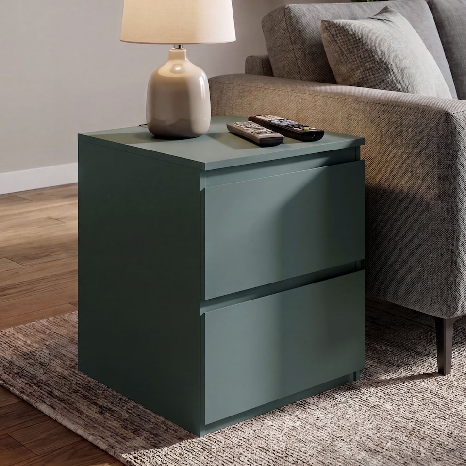 image 1 of Vida Designs Denver Large 2 Drawer Chest of Drawer Bedside Cabinet Nightstand Units Set of 2 - Green