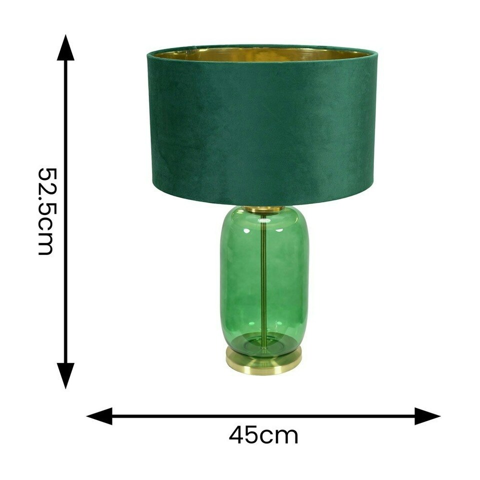 image 1 of ValueLights Leigh Forest Green and Gold Glass Table Lamp with Green Velvet and Gold Inner Shade with LED Bulb