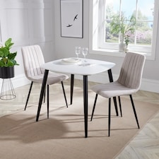Aspen Square Dining Table with 2 Dining Chairs - Tapered Legs/Metal - Natural/White - Flat Packed White