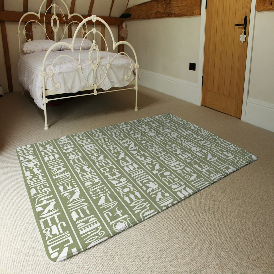 image 1 of Egyptian hieroglyphic decorative background (Rug) Green | Large: 140x200cm