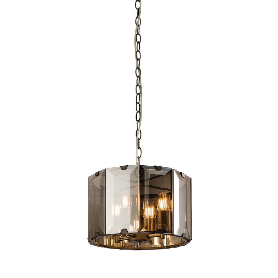 image 1 of Clooney 4 Light Ceiling Pendant Slate Grey Gloss Paint, Smoke Cut Glass, E14