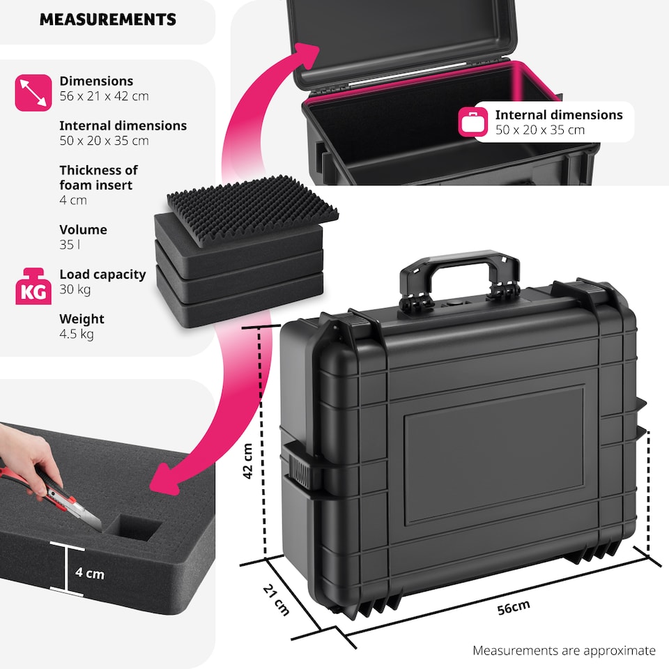 image 1 of Camera Case - ABS plastic shell, 4 thick foam inserts, snap closures, 35 litres | Black | black | L | 1