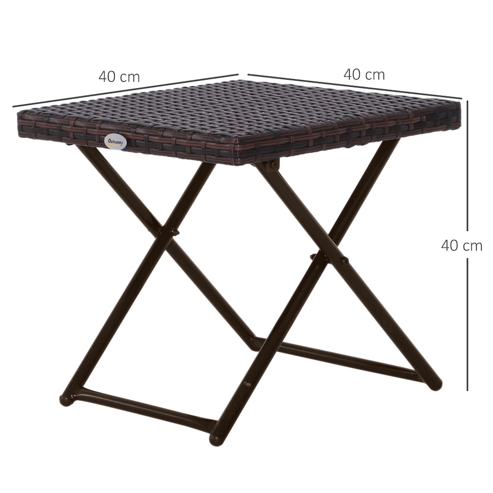image 1 of Outsunny Folding Rattan Garden Coffee Table, Small Square Outdoor Bistro Side Table with Rattan Top for Patio, Balcony, Porch, 40 x 40 x 40 cm, Brown