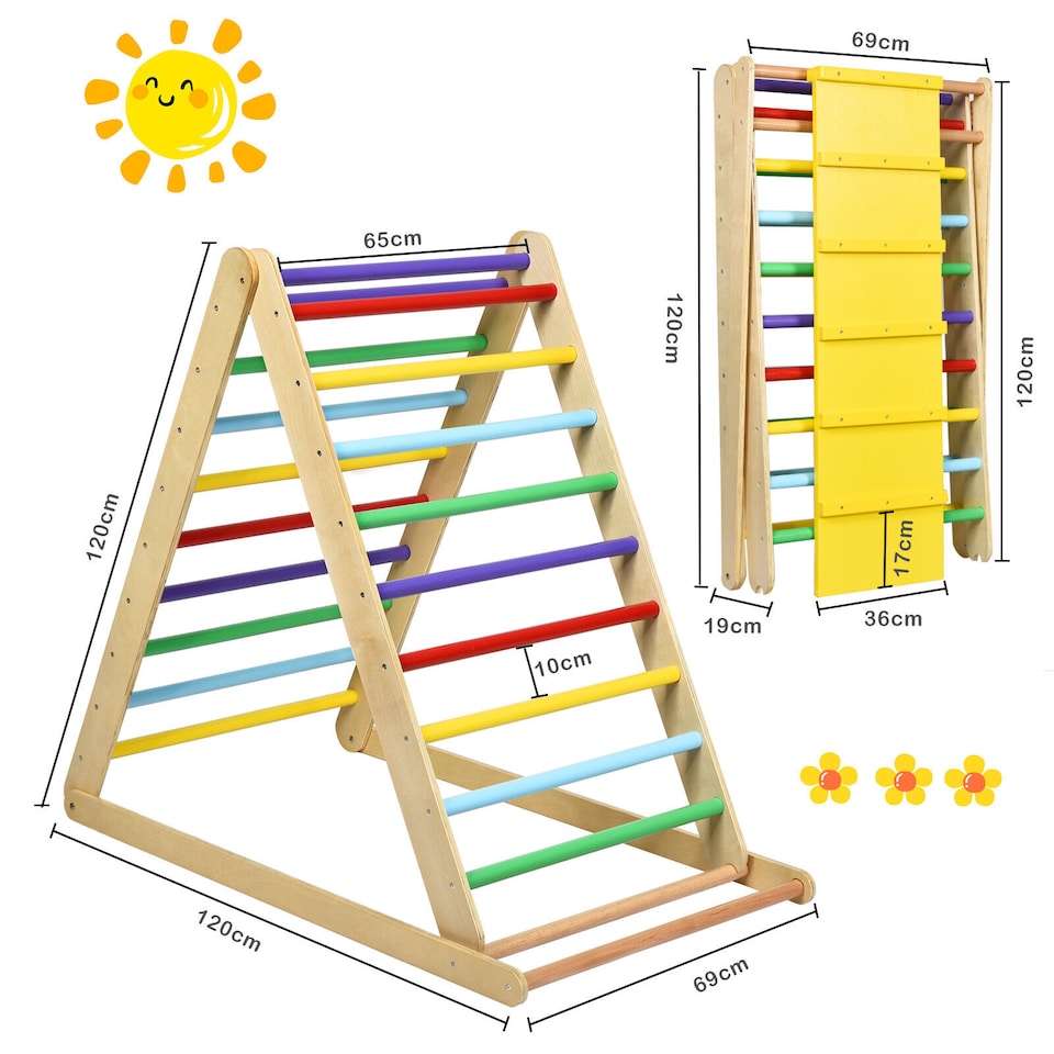 image 1 of COSTWAY Wooden Foldable Triangle Climber Step Training Ladder Pikler Toddler With Ramp