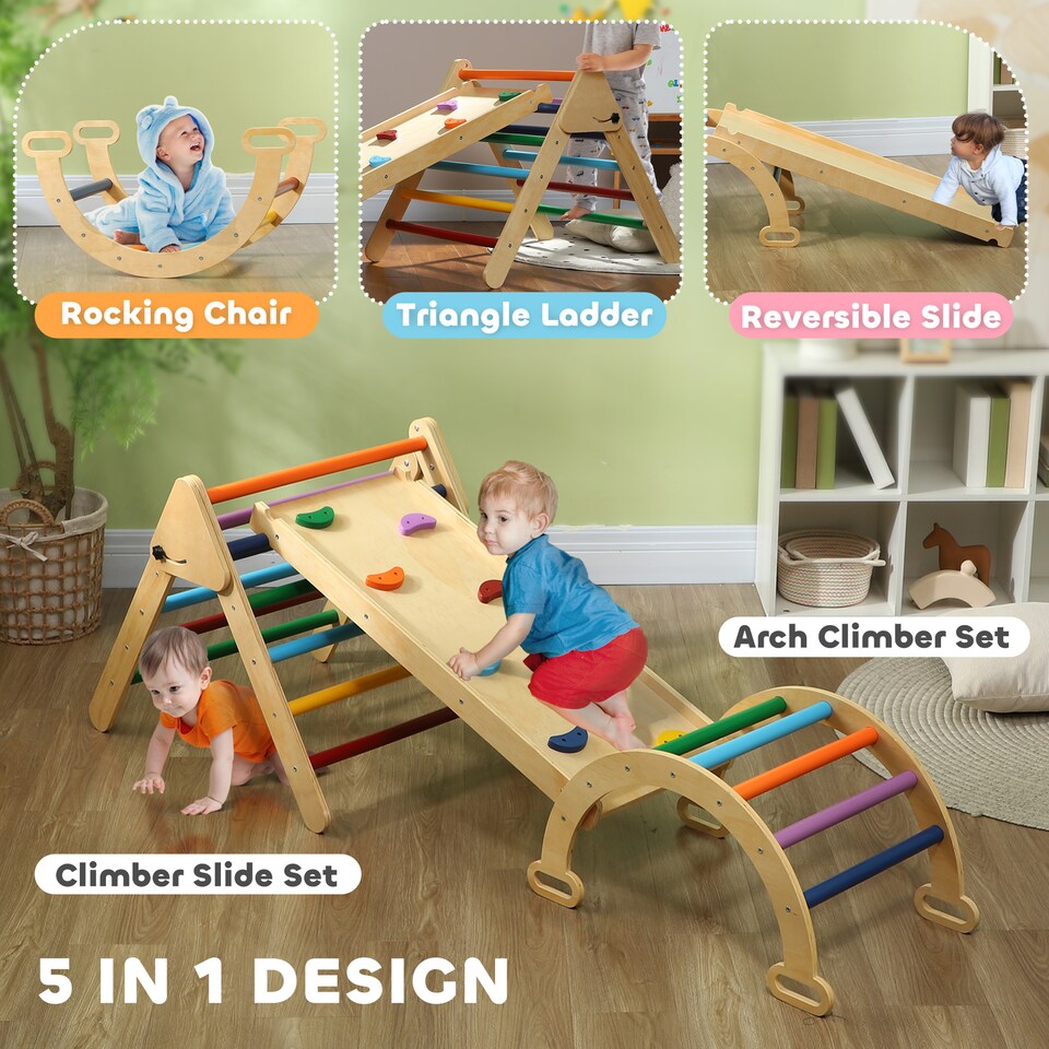 image 1 of AIYAPLAY 5-in-1 Toddler Climbing Frame with Ramp, Arch, for 18-48 Months