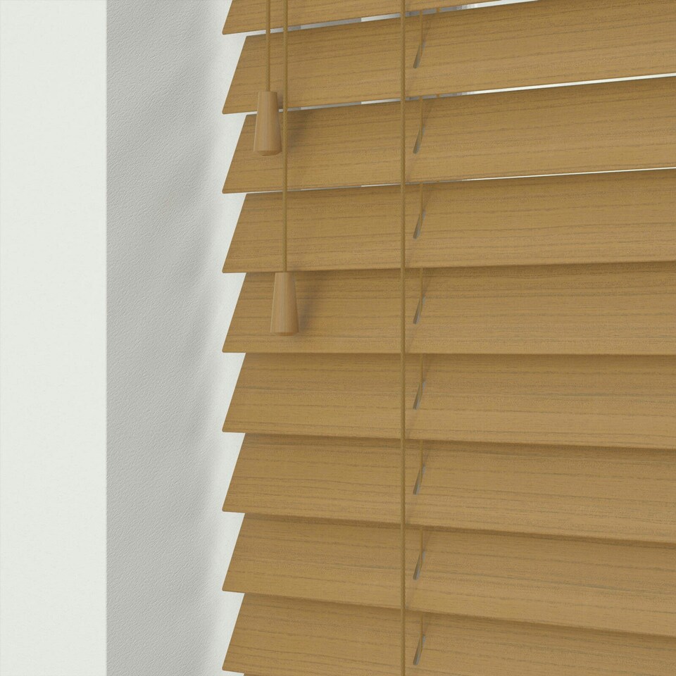 image 1 of 200cm Sahara Oak Faux Wood Venetian Blinds with String (120cm Drop) | Brown | Brown