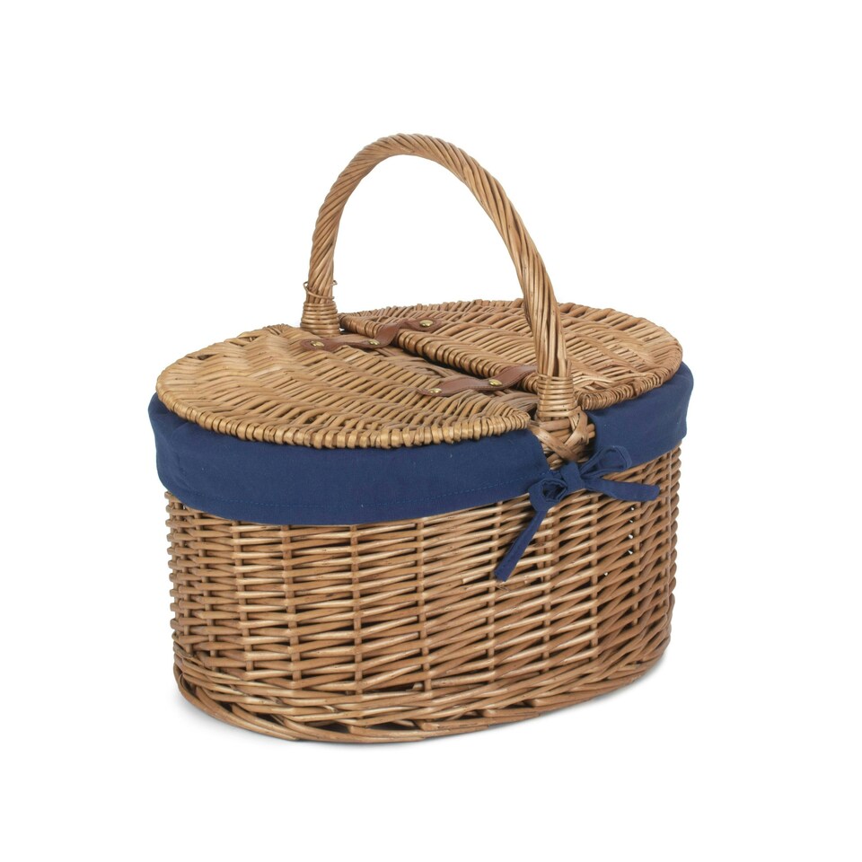 image 1 of Light Steamed Oval Lidded Wicker Basket with Lining Blue | Blue | One Size