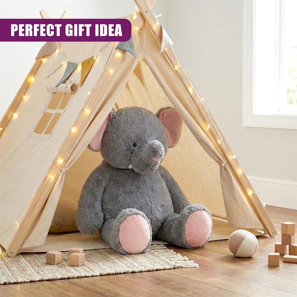 image 1 of The Magic Toy Shop Jumbo Elephant Soft Toy 100cm Giant Plush Stuffed Animal