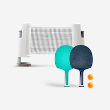 Decathlon Table Tennis Set with Posts, Adjustable Rollnet, 2 Bats and 2 Balls - White/Grey