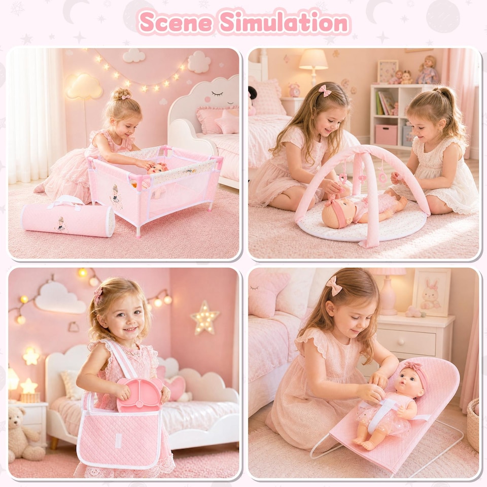 image 1 of Baby Doll Nursery Playset with 12" Doll, Stroller, Crib, Play Mat & Travel Bags – Complete Pretend Baby Care Set with Accessories – Role‑Play Toy for Kids Ages 3–8