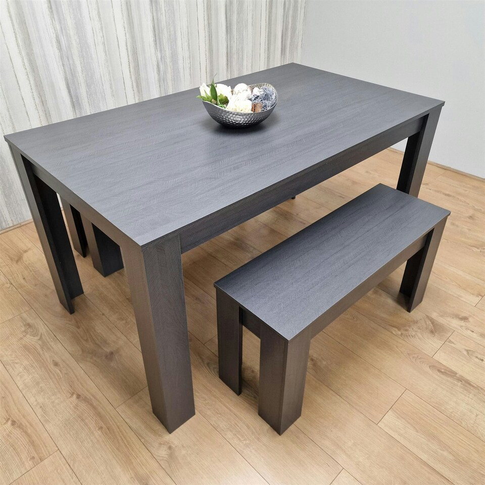 image 1 of Dining Table Set with 2 Benches Dining Room and Kitchen table set of 2 Grey