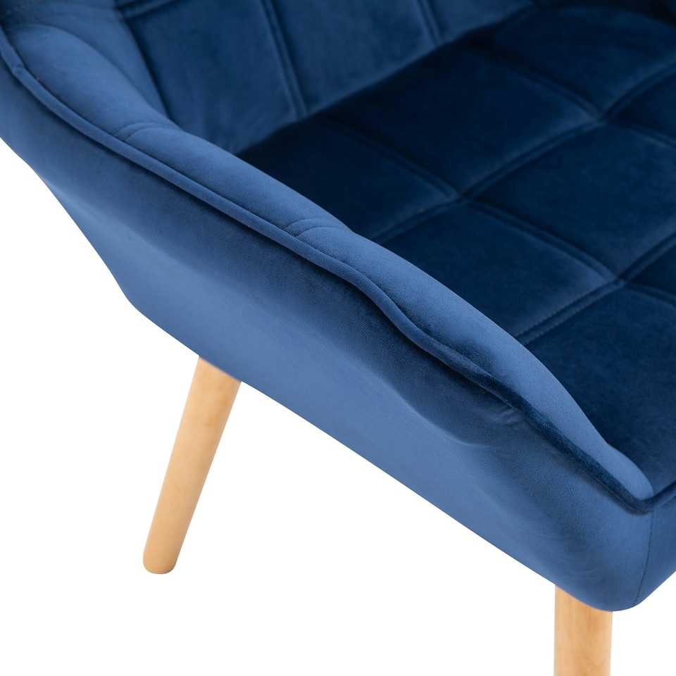 image 1 of HOMCOM Luxe Velvet-Feel Accent Chair w/ Wide Arms Slanted Back Wood Legs Blue
