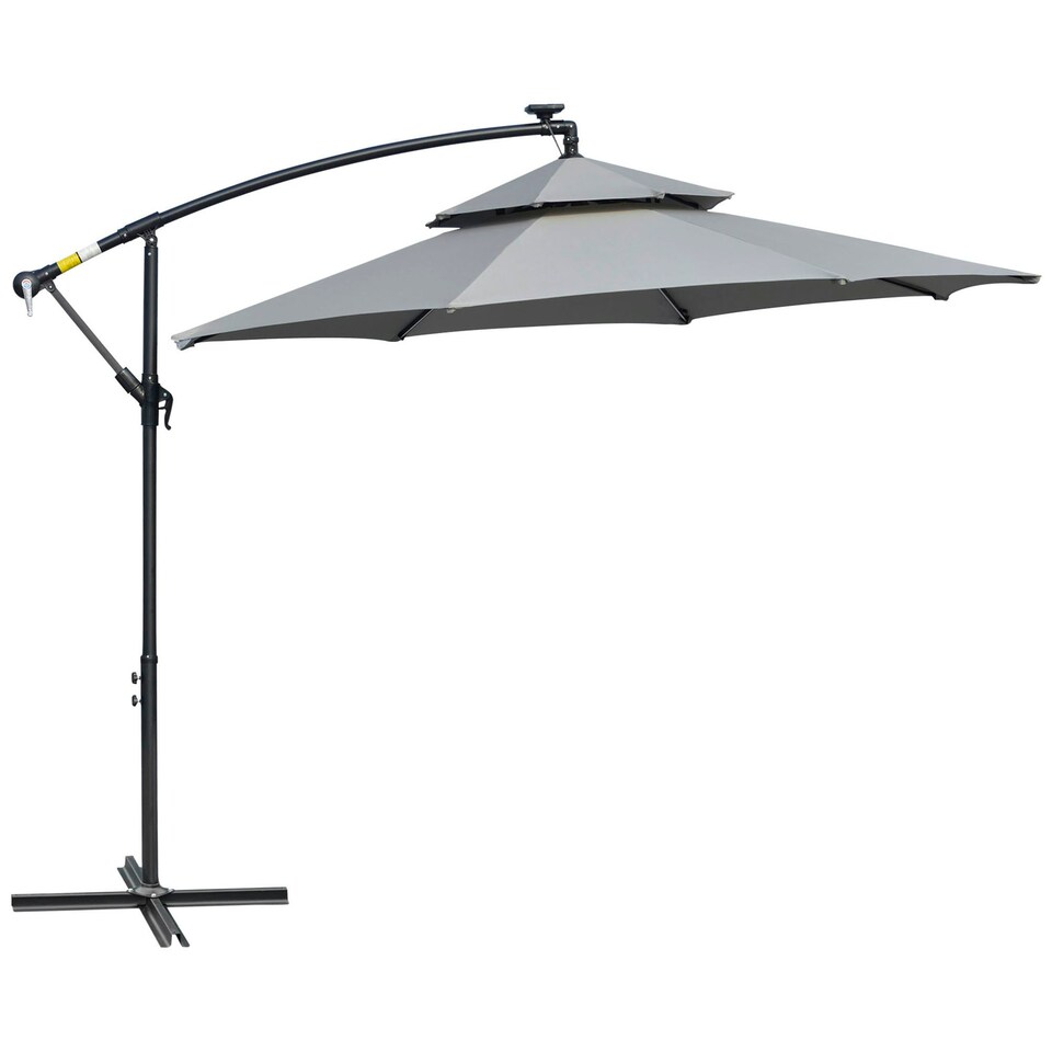 image 1 of Outsunny 3(m) Cantilever Parasol Hanging Banana Umbrella w/ lights, Light Grey