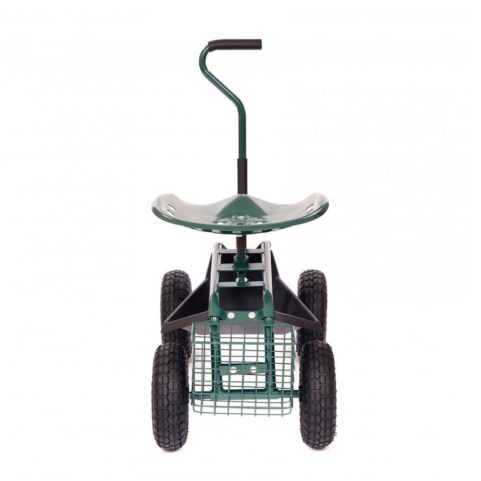 image 1 of Outdoor Rolling Garden Seat Wheeled Stool with Tool Tray & Basket | Green