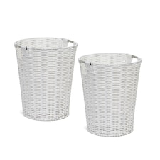 White Resin Round Waste Paper Bin – Strong Woven Storage Basket Rubbish Bin for Home, Office, Hotel, Bedroom & Bathroom