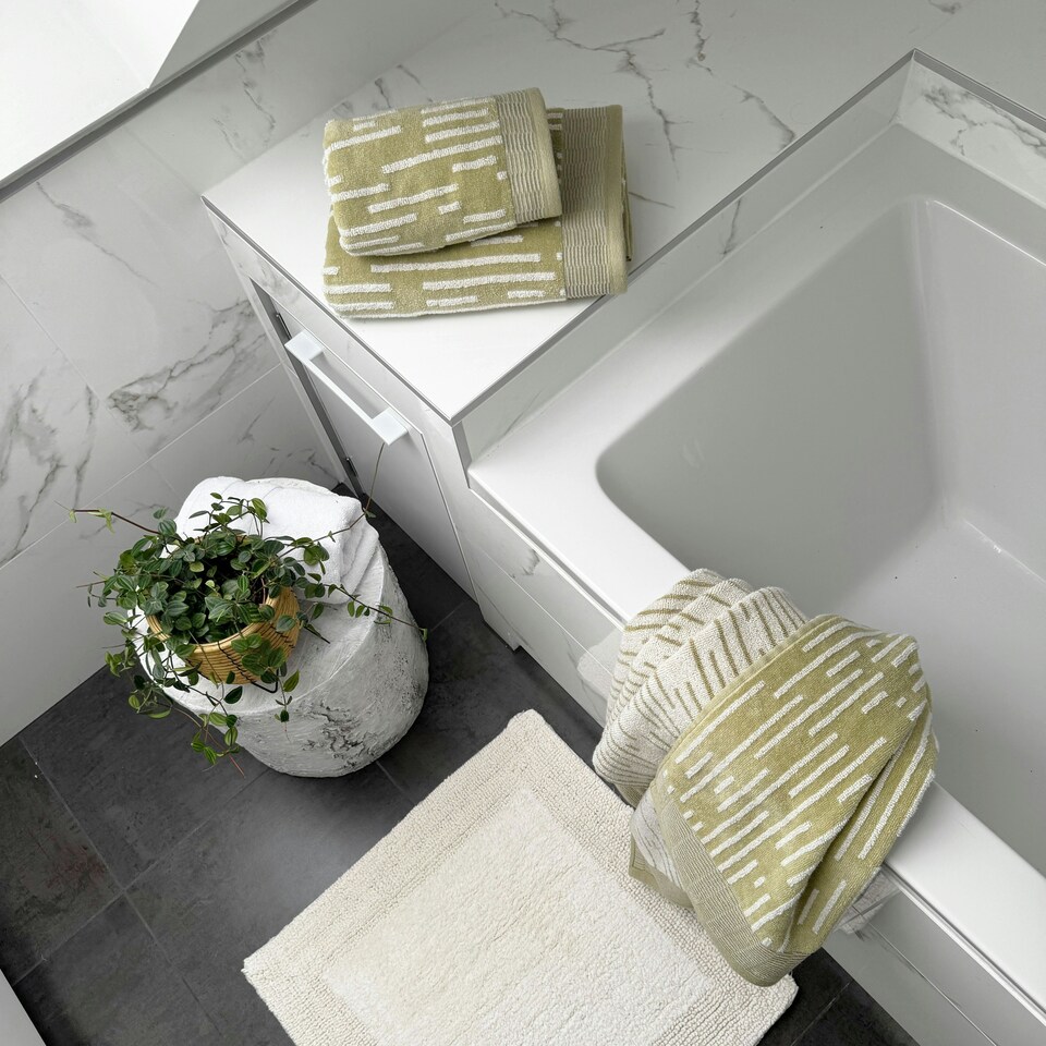 image 1 of Barcode Stripe Pop Up Zero Twist Towels Green | Bath towel