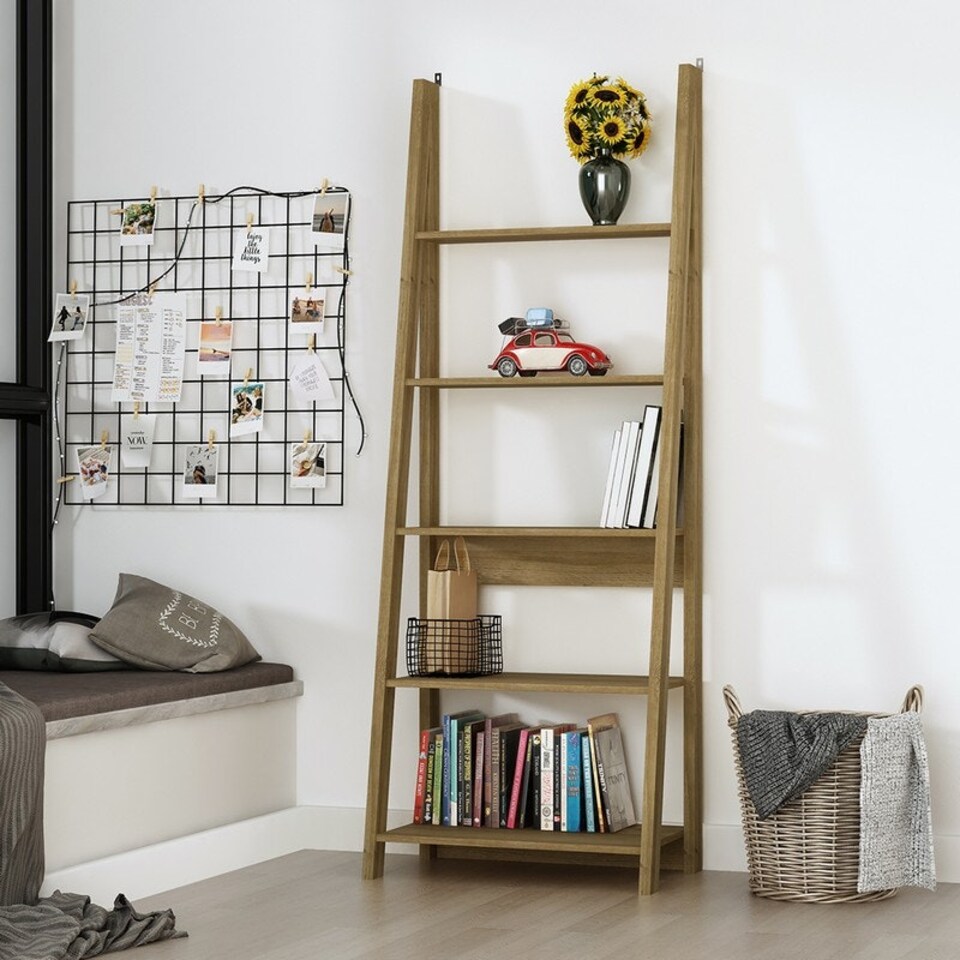 image 1 of Tiva Ladder Bookcase - MDF - L38.6 x W64 x H175.4 cm - Oak Brown