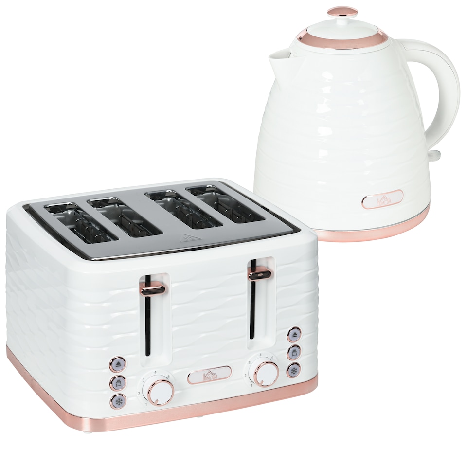 image 1 of HOMCOM Kettle and Toaster Sets, 3000W 1.7L Rapid Boil Kettle & 4 Slice Toaster with 7 Browning Controls, Defrost, Reheat and Crumb Tray, UK Otter thermostat, Cream White