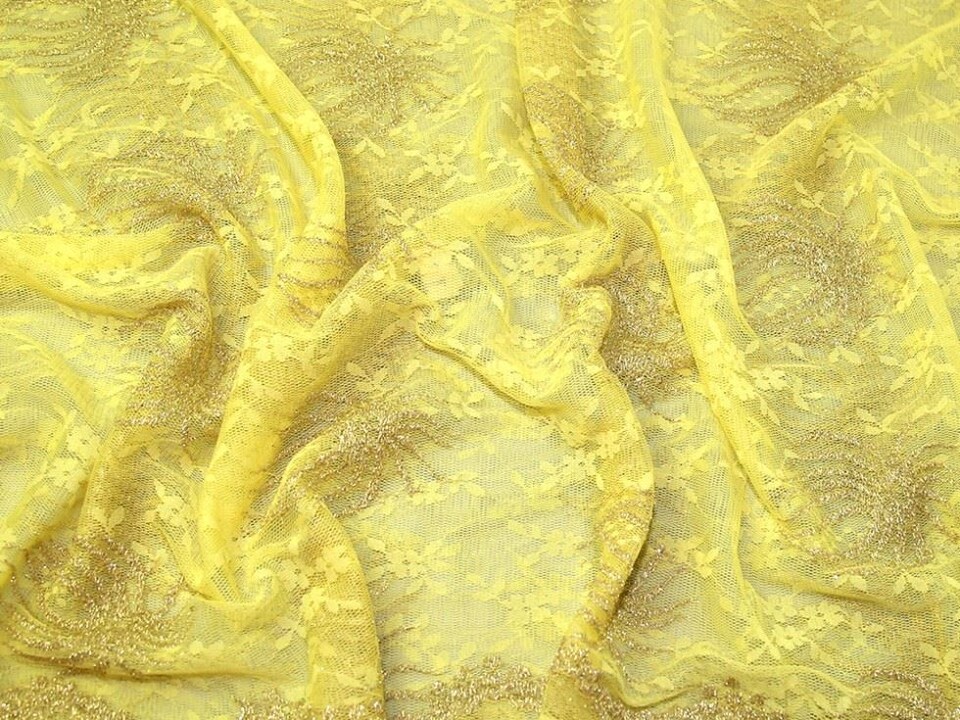 Yellow Metallic Lace Fabric for Dressmaking, 108cm / 42" Wide - per metre