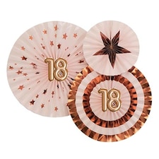 Age 18 Pink & Rose Gold Pinwheel Fan Hanging Decorations - Pack of 3