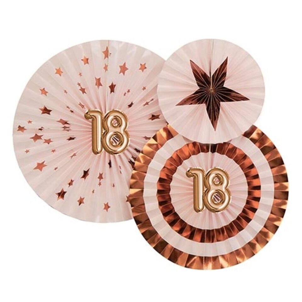 Age 18 Pink & Rose Gold Pinwheel Fan Hanging Decorations - Pack of 3