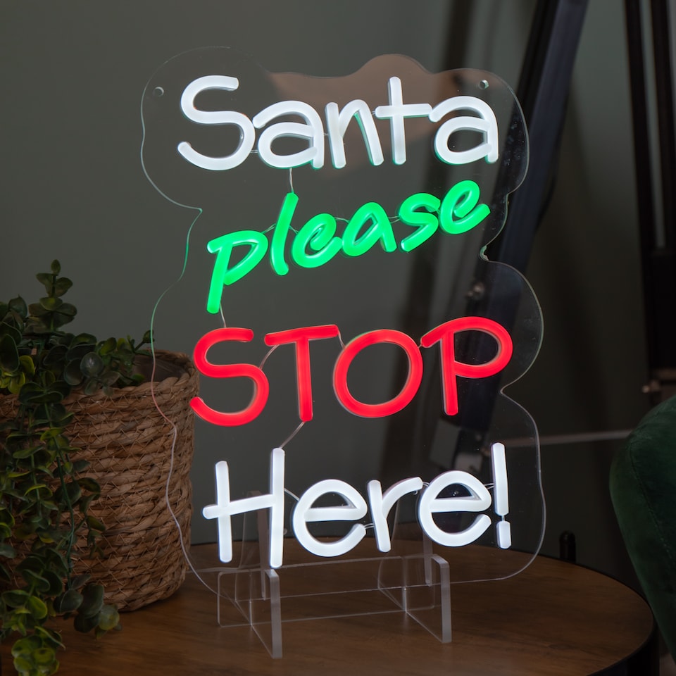 image 1 of 35cm Light up Santa Please Stop Here Neon Christmas Sign