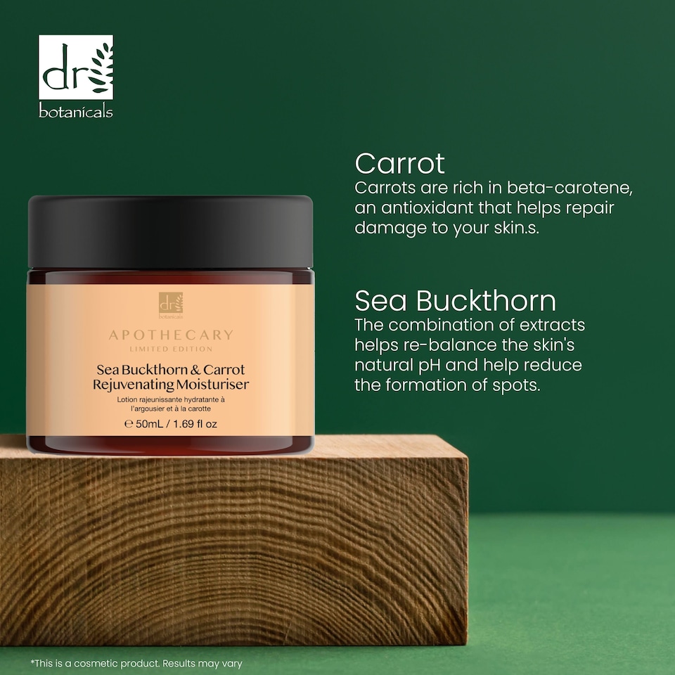 image 1 of Dr Botanicals Seabuckthorn & Carrot Anti-Ageing Rejuvenating Moisturiser 50ml x 2 Duo Set