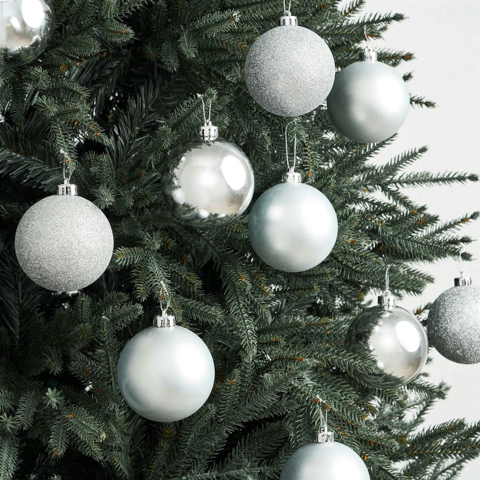 image 1 of 30mm/12Pcs Christmas Baubles Shatterproof Silver,Tree Decorations