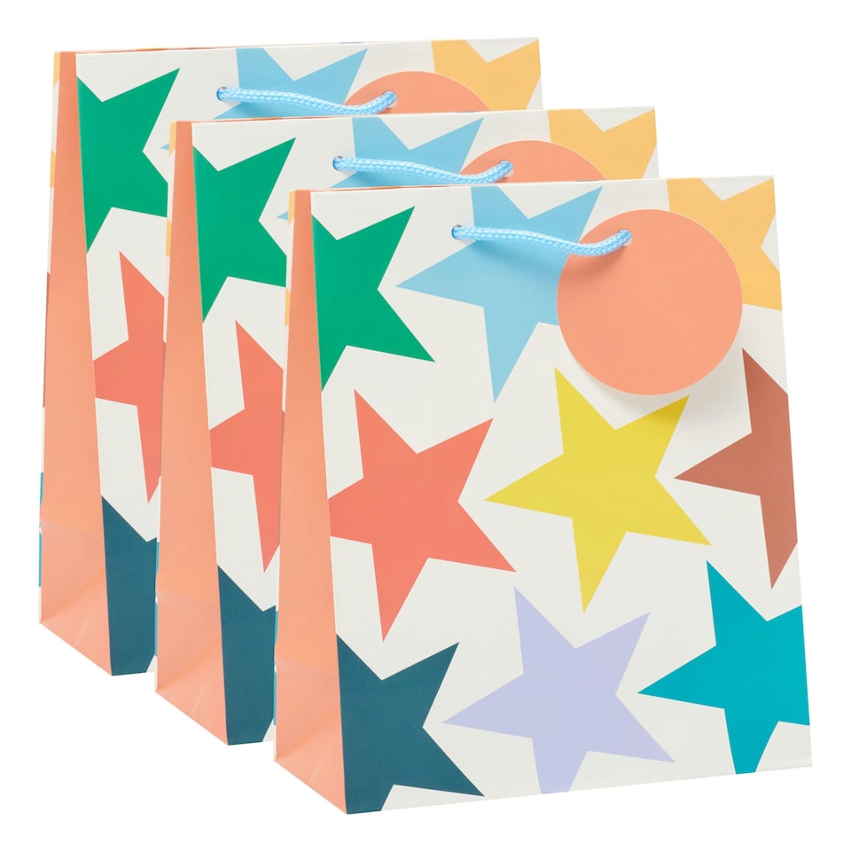 image 1 of Multipack of 3 Medium Gift Bags | Party Bags for Presents | Birthdays | For Him/Her/Kids | Retro Stars Design