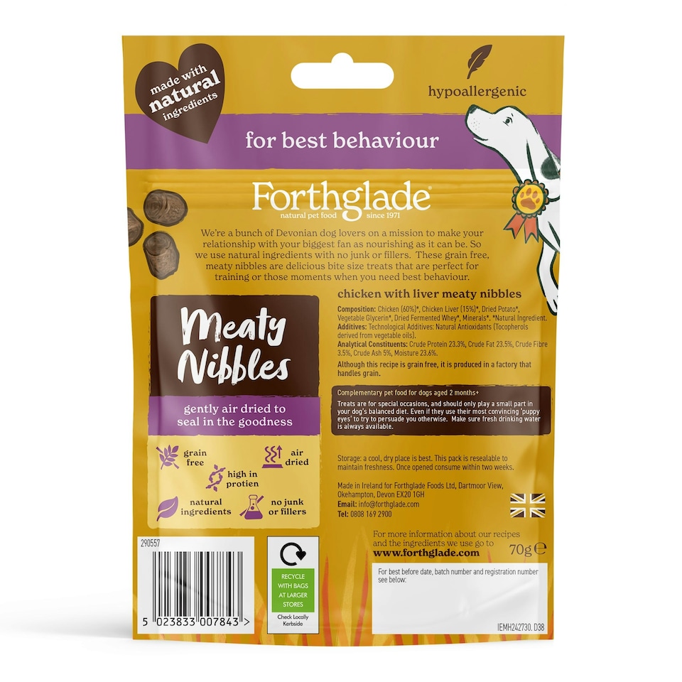 image 1 of Meaty Nibbles Chicken & Liver Dog Treats (4x70g)