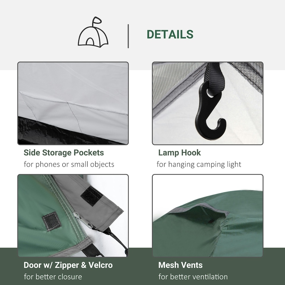 image 1 of Outsunny Compact Camping Tent w/ Vestibule & Mesh Vents for Hiking Green